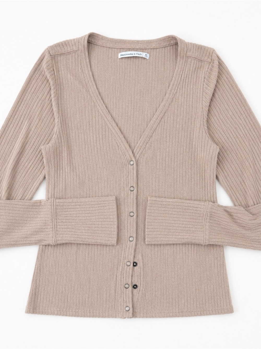 Abercrombie & Fitch Ribbed V-Neck Button Cardigan - Taupe